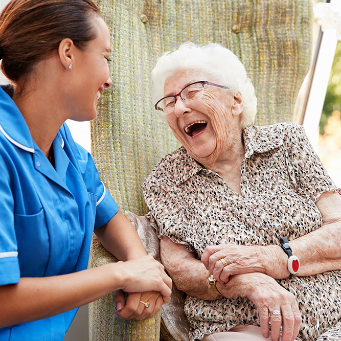 Photo of long term care lady happy and laughing